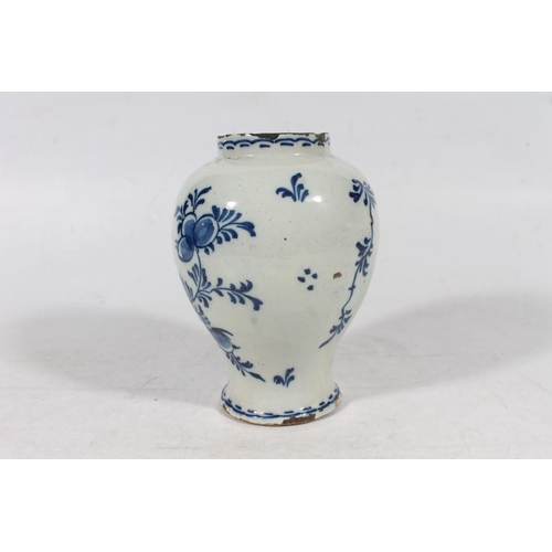 153 - 18th century tin glaze blue and white earthern ware baluster vase or albarello in the Dutch delft st... 