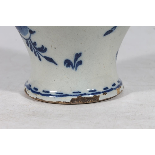 153 - 18th century tin glaze blue and white earthern ware baluster vase or albarello in the Dutch delft st... 