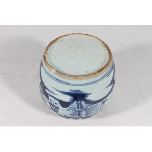 156 - Antique Chinese blue and white glazed earthenware ginger jar, 17cm tall.