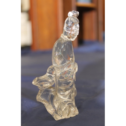 165 - Chinese carved rock crystal model of Guanyin, 13cm tall.