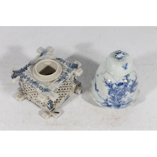 166 - Two Japanese style blue and white porcelain inkwells. (2)