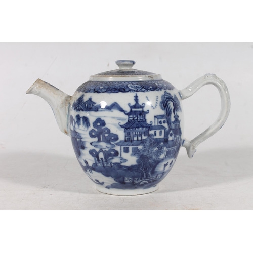 167 - Antique blue and white porcelain teapot decorated with Chinese landscape scene, a pair of two handle... 