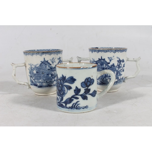 167 - Antique blue and white porcelain teapot decorated with Chinese landscape scene, a pair of two handle... 