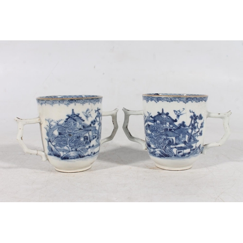 167 - Antique blue and white porcelain teapot decorated with Chinese landscape scene, a pair of two handle... 