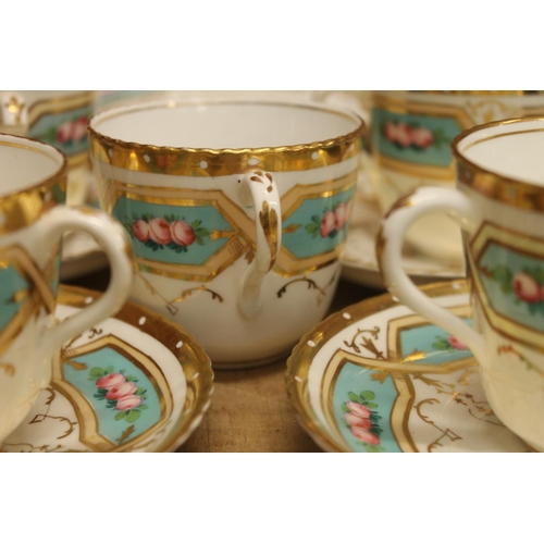 169 - Antique gilt and rose decorated part tea set.