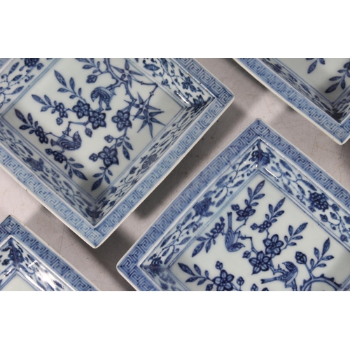 170 - Japanese porcelain dish decorated with fish, a set of four blue and white square dishes decorated wi... 