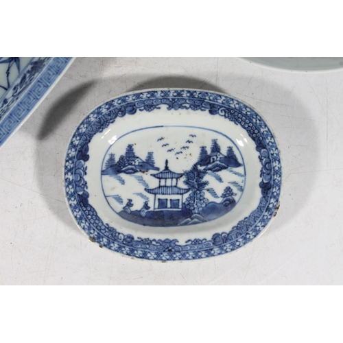 170 - Japanese porcelain dish decorated with fish, a set of four blue and white square dishes decorated wi... 