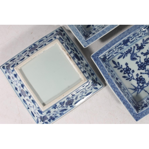 170 - Japanese porcelain dish decorated with fish, a set of four blue and white square dishes decorated wi... 