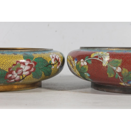 189 - Pair of Chinese cloisonne enamel shallow bowls decorated with flowers, 25cm diameter, a Japanese Sat... 