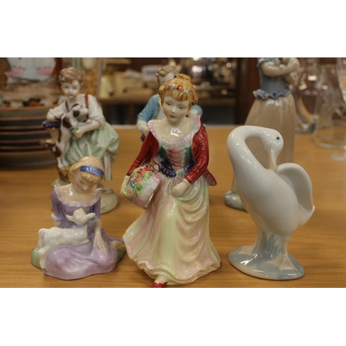 203 - Pair of Continental porcelian figurines, Royal Doulton Mary Had A Little Lamb figurine, Paragon flow... 