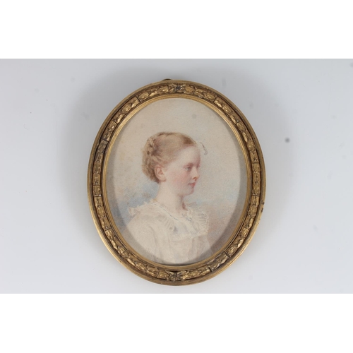 4 - Edwardian watercolour portrait miniature in gilt frame, frame size 16cm x 14cm.