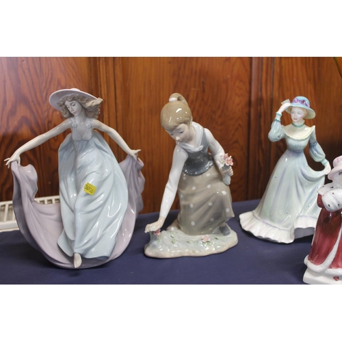 53 - Three Royal Doulton figurines, two Lladro figurines and a Francesca bone china figurine (6)