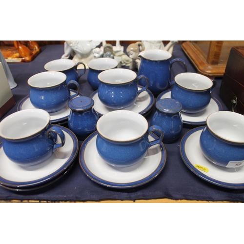 59 - Denby blue glaze pottery breakfast set.