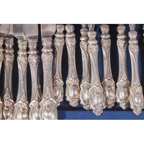 7 - Victorian silver plated canteen of starter forks and knives for twelve.