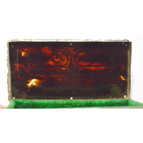 131 - Silver and tortoiseshell rectangular trinket box, early 20th century, decorated with silver overlaid... 