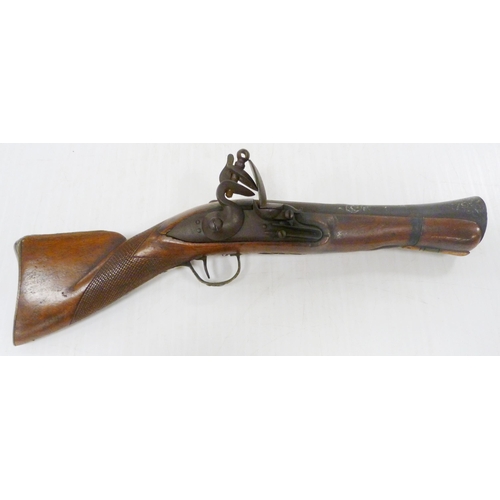 410 - Flintlock blunderbuss, c. late 18th century, with iron barrel and trigger guard, damascened overlay ... 