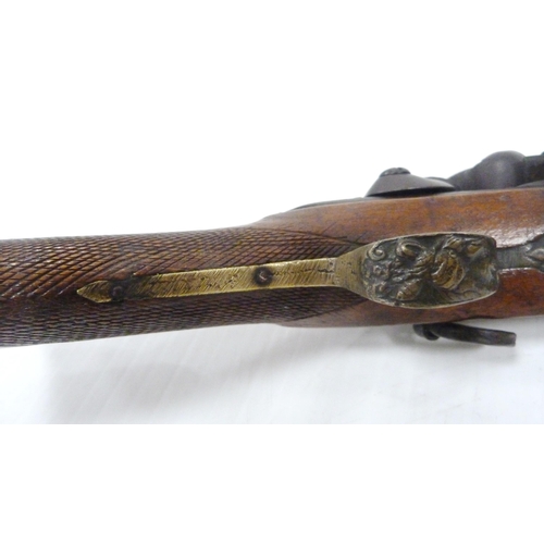 410 - Flintlock blunderbuss, c. late 18th century, with iron barrel and trigger guard, damascened overlay ... 