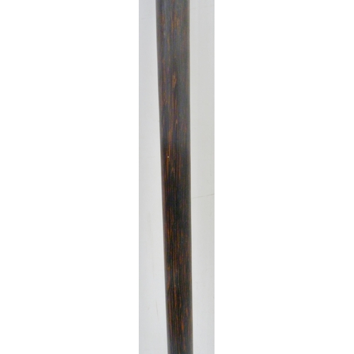 402 - Novelty stained oak walking stick, the grip in the form of a pug dog, 87cm long.