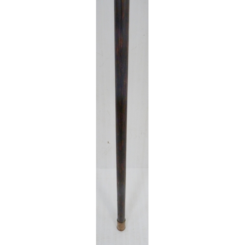 402 - Novelty stained oak walking stick, the grip in the form of a pug dog, 87cm long.