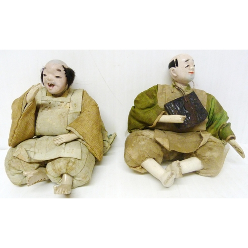 371 - Two Japanese Hinamatsuri lacquered wood dolls, probably Meiji period, with clothing, approximately 1... 