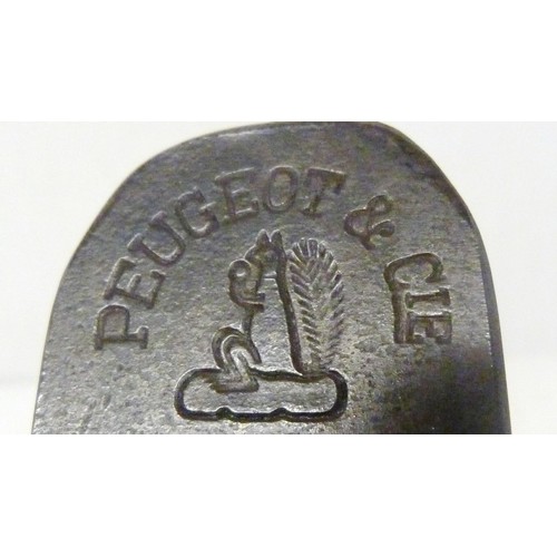 348 - Novelty smoothing plane in the form of a clog, marked to the metal 'Peugeot & CIE', inscribed '1... 