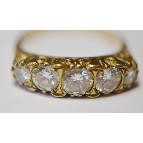 248 - Diamond five-stone lady's ring, in gold, probably 18ct, set with five graduated brilliants, total di... 