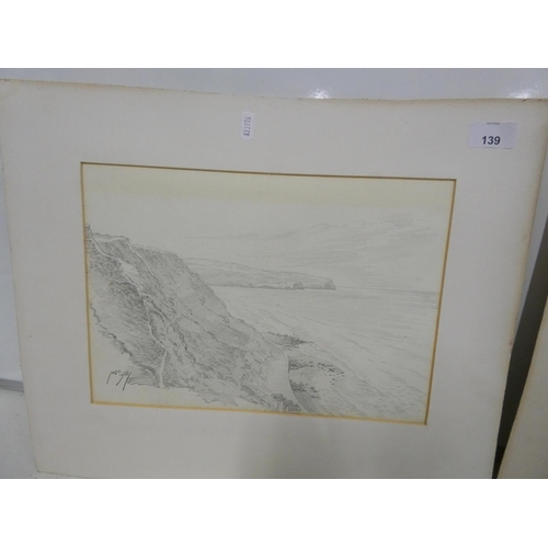 139 - Two sketches by Mac, Dated 1933. Pen and ink town scene and pencil sketch coastal scene.