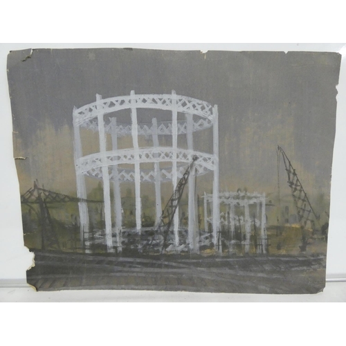 140 - 1960's Industrial landscape painting signed to rear (Mesh and dated 1960)