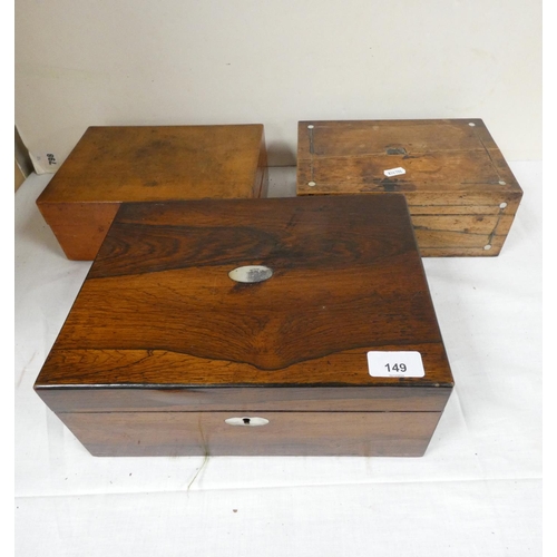 149 - Three antique treen and wood boxes a/f.