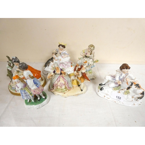 152 - Six Continental porcelain figure groups.