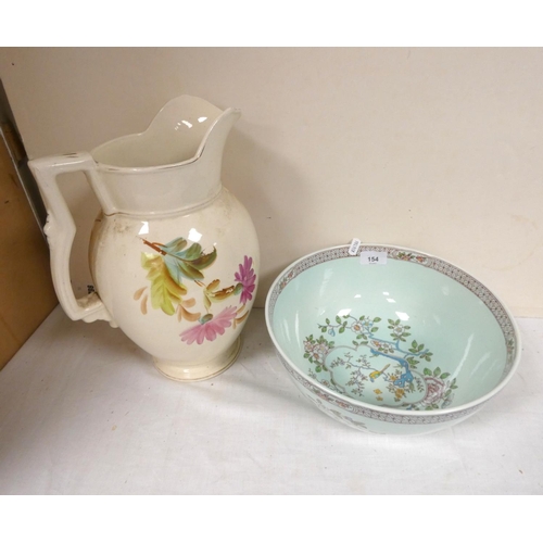 154 - Large Adam's Singapore bird bowl and a floral water jug.