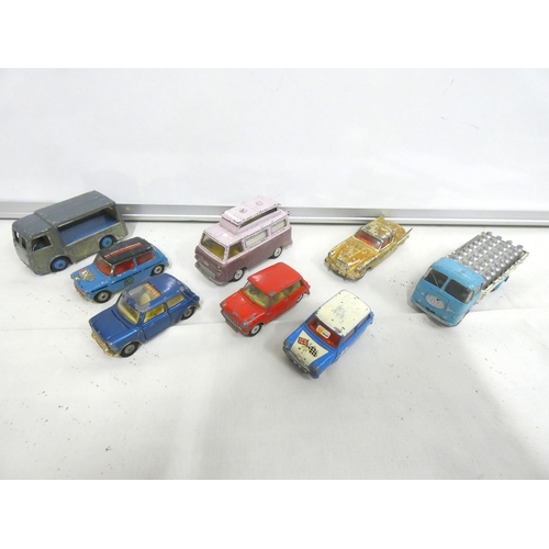 21 - Small box of vintage Corgi diecast models to include Mini's and ERF model 44G.