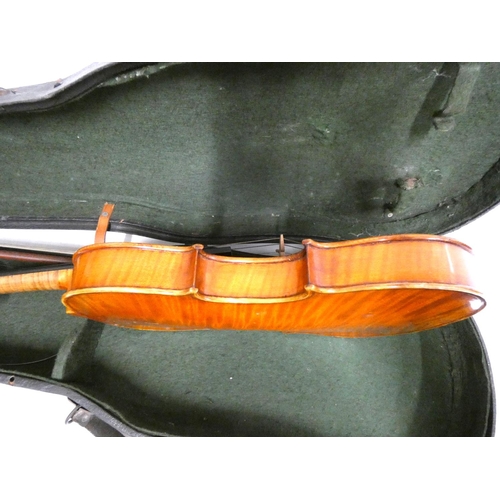 37 - Vintage German half size violin and bow.