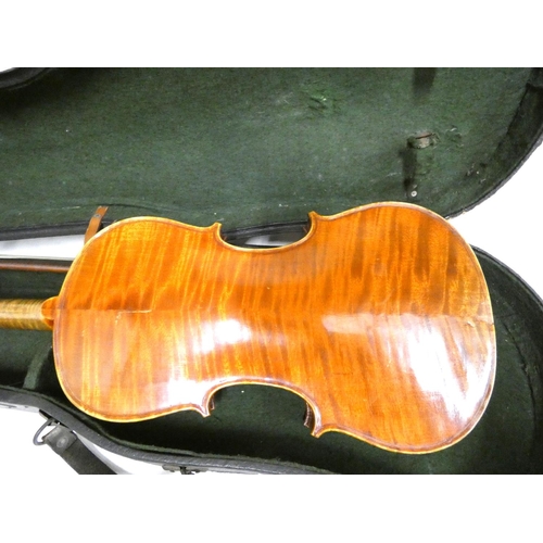 37 - Vintage German half size violin and bow.