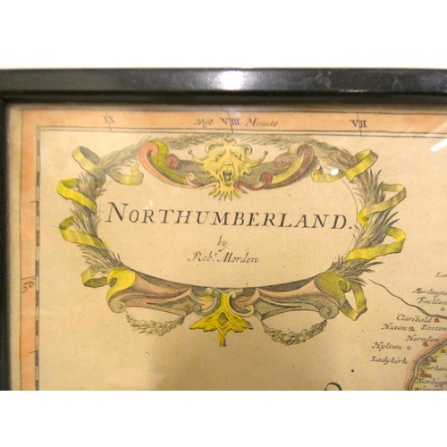 43 - Engraved colour map of Northumberland by Robert Morden