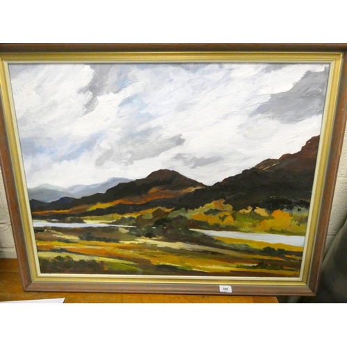 480 - Molly Mawson 'Landscape, Cumbrian Fells' oil on board.