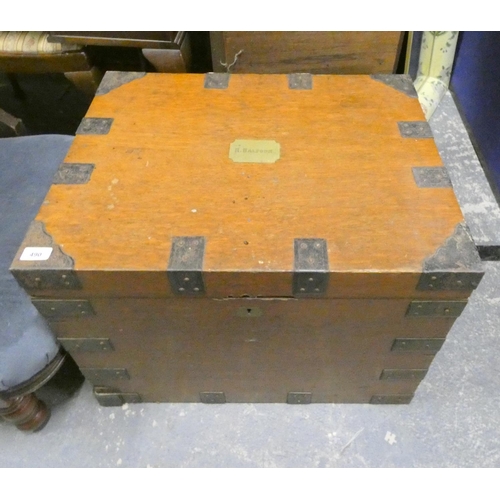 490 - Metal bound oak silver chest.