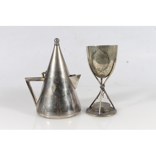 100 - City of Glasgow Amateur Regatta 1884 silver plated rowing trophy together with a conical plated teap... 