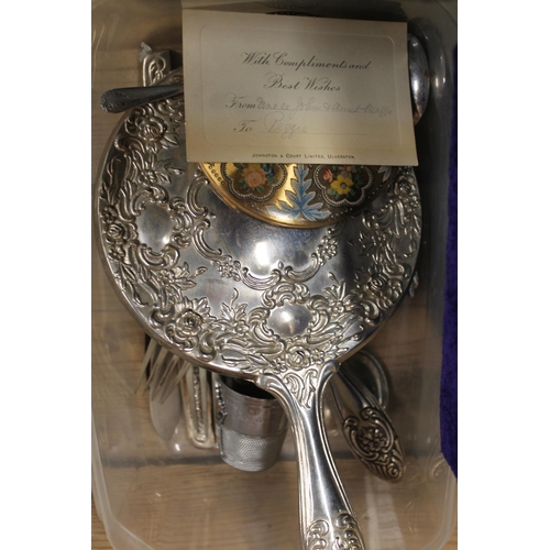 228 - Silver plated cutlery, hand mirrors etc.