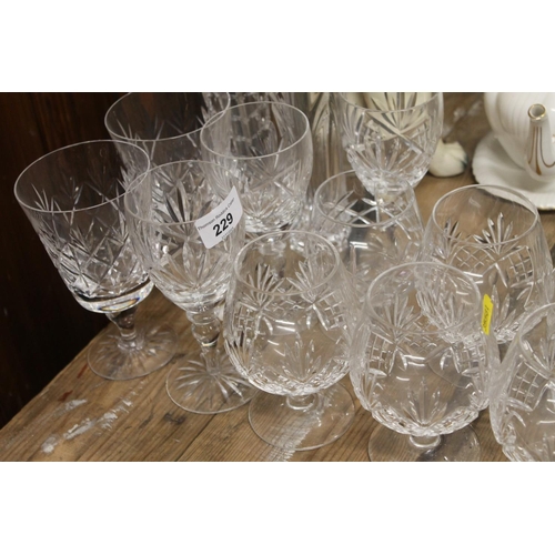 229 - Brandy glasses and other glassware.