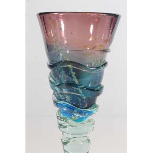 262 - Mdina trumpet form art glass vase, H22cm.