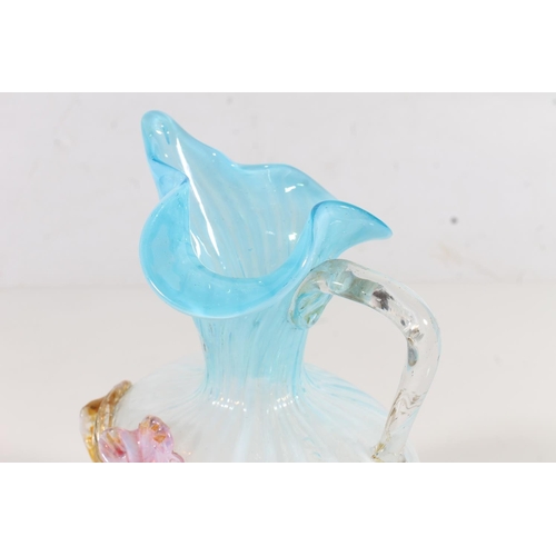 265 - Victorian opalescent blue glass jug with applied flowers, H20cm.