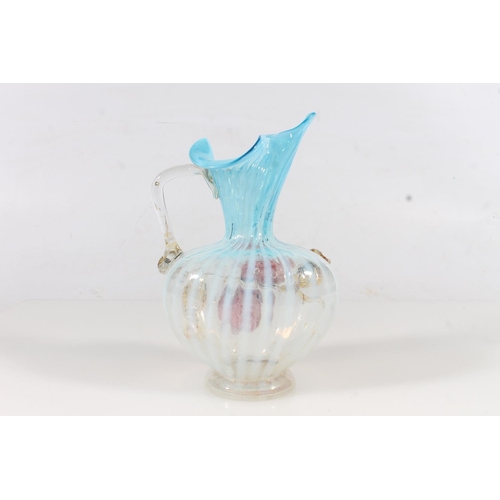 265 - Victorian opalescent blue glass jug with applied flowers, H20cm.