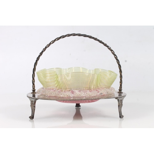 273 - Victorian ribbed glass bowl on silver plated stand.