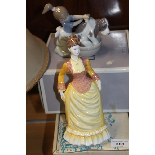 368 - Coalport lady, Lladro figure, Royal Worcester figure Sabbath Day, etc.