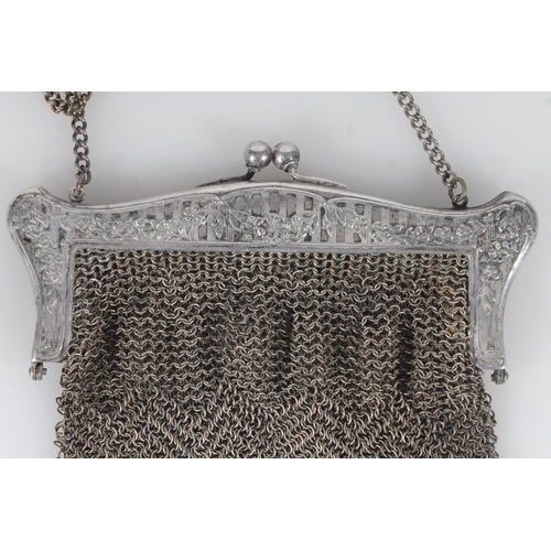 82 - Early 20thC continental mesh chain purse, the interior marked 'German silver'.