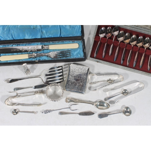 29 - Hallmarked silver incl. engraved cigarette case, napkin ring, sugar nips, pickle forks etc., gross 1... 