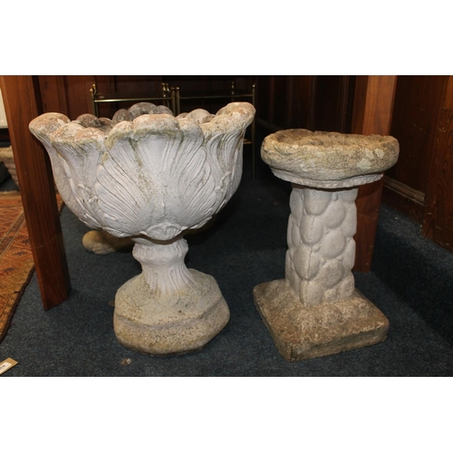 30A - Composite stoneware garden planter decorated in relief with acanthus decoration on a pedestal base, ... 