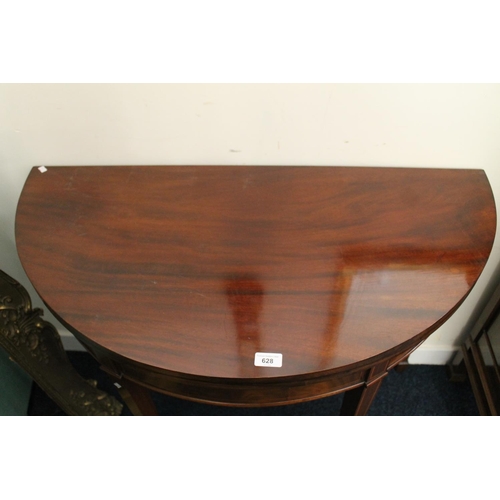 628 - Victorian mahogany demi lune folding hall table.