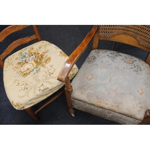 651 - Bergere backed armchair and a small ladderback chair (2)